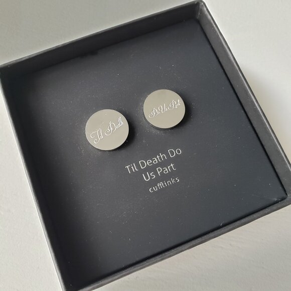 Cufflinks, Stainless Steel, Groom Gift. Till Death Do Us Part - Picture 6 of 7